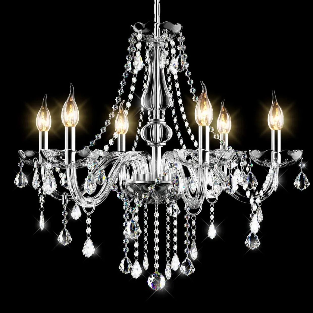 Tangkula Crystal Chandelier, 6 Light Ceiling Lighting Fixture (Transparent)