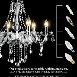 Tangkula Crystal Chandelier, 6 Light Ceiling Lighting Fixture (Transparent)