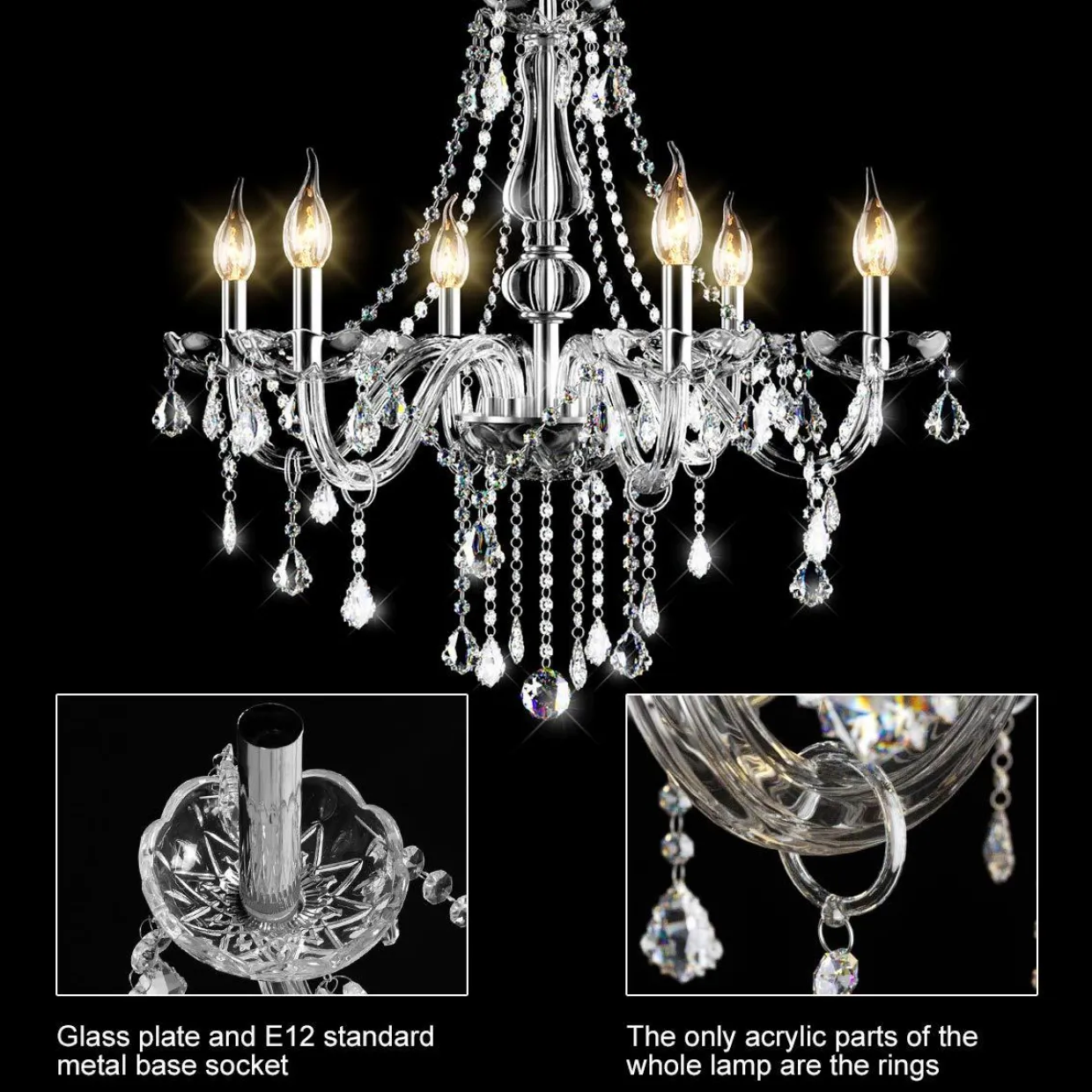 Tangkula Crystal Chandelier, 6 Light Ceiling Lighting Fixture (Transparent)