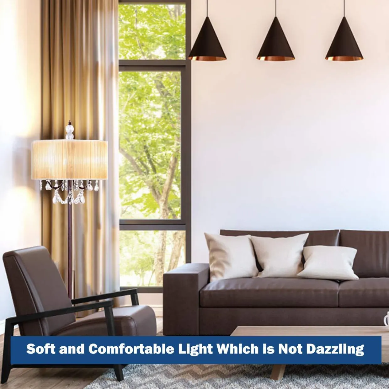Tangkula Crystal Floor Lamp Sheer Shade Elegant Design Floor Light
