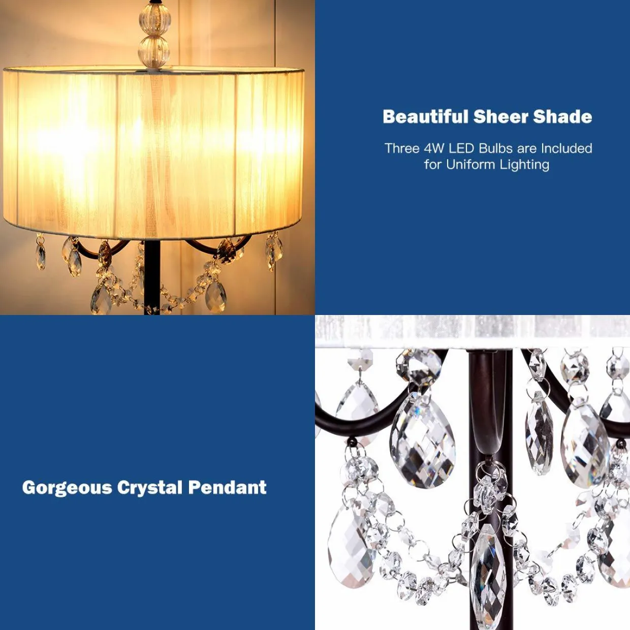 Tangkula Crystal Floor Lamp Sheer Shade Elegant Design Floor Light