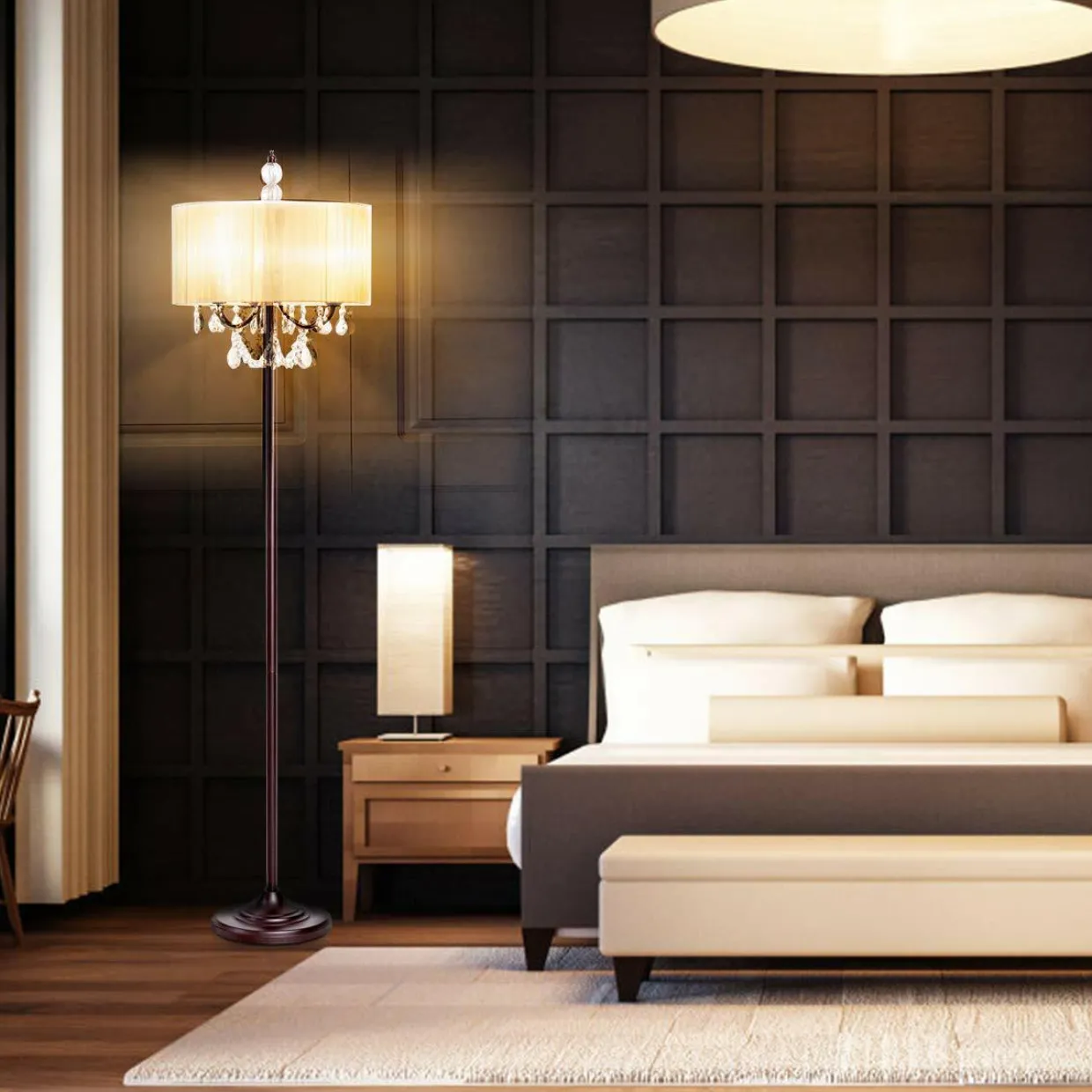 Tangkula Crystal Floor Lamp Sheer Shade Elegant Design Floor Light