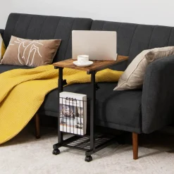 Tangkula C-Shape Sofa Side Table, Adjustable End Table