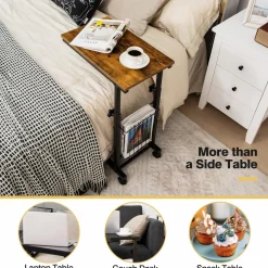 Tangkula C-Shape Sofa Side Table, Adjustable End Table