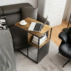 Tangkula C-Shaped End Table, Reversible Sofa Side Table with Wooden Shelf(1 & 2)