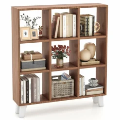 Tangkula 9-Cube Bookcase, Freestanding 3-Tier Bookshelf with 6 Removable Shelves