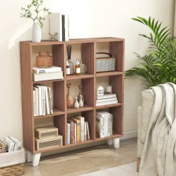 Tangkula 9-Cube Bookcase, Freestanding 3-Tier Bookshelf with 6 Removable Shelves