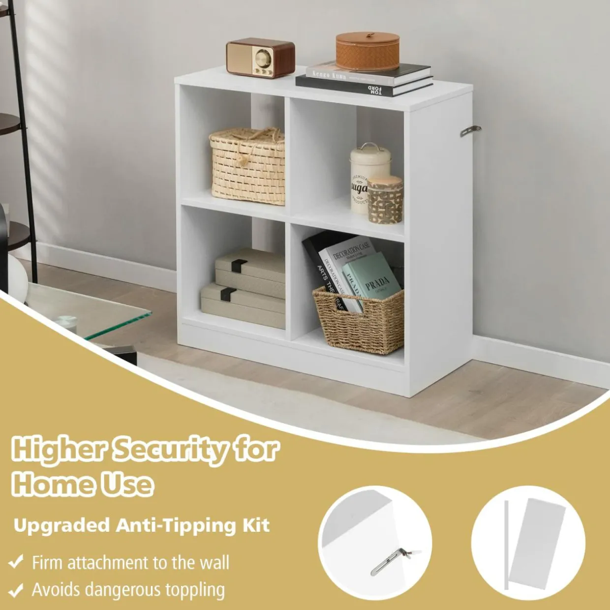 Tangkula 4-Cube Bookcase, Freestanding Open Bookshelf for Living Room Kids Room
