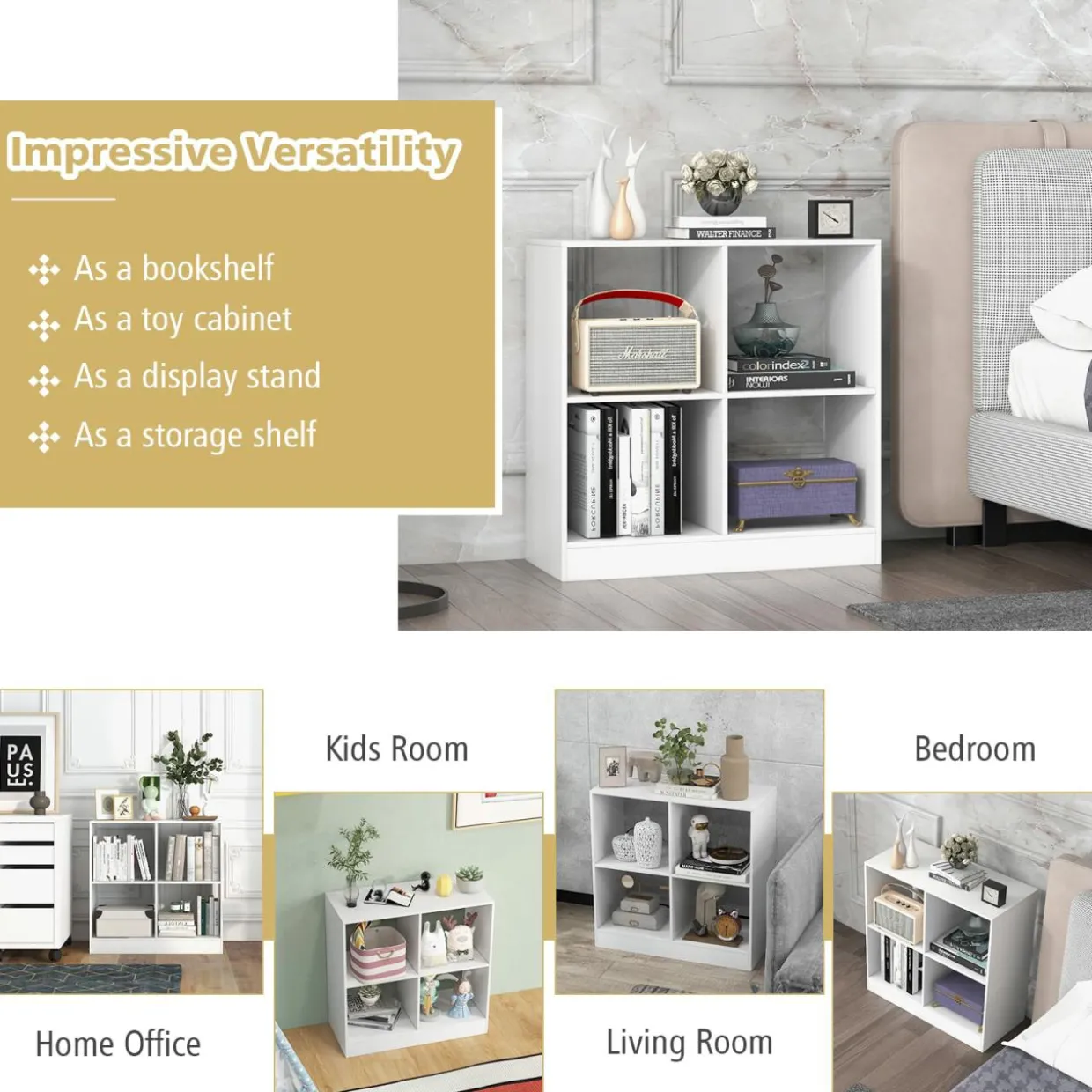 Tangkula 4-Cube Bookcase, Freestanding Open Bookshelf for Living Room Kids Room