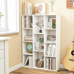 Tangkula 11-Cube Bookcase, Modern Freestanding White Geometric Bookshelf, Multifunctional Book Storage Organizer