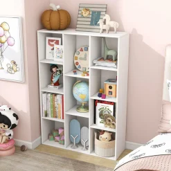 Tangkula 11-Cube Bookcase, Modern Freestanding White Geometric Bookshelf, Multifunctional Book Storage Organizer