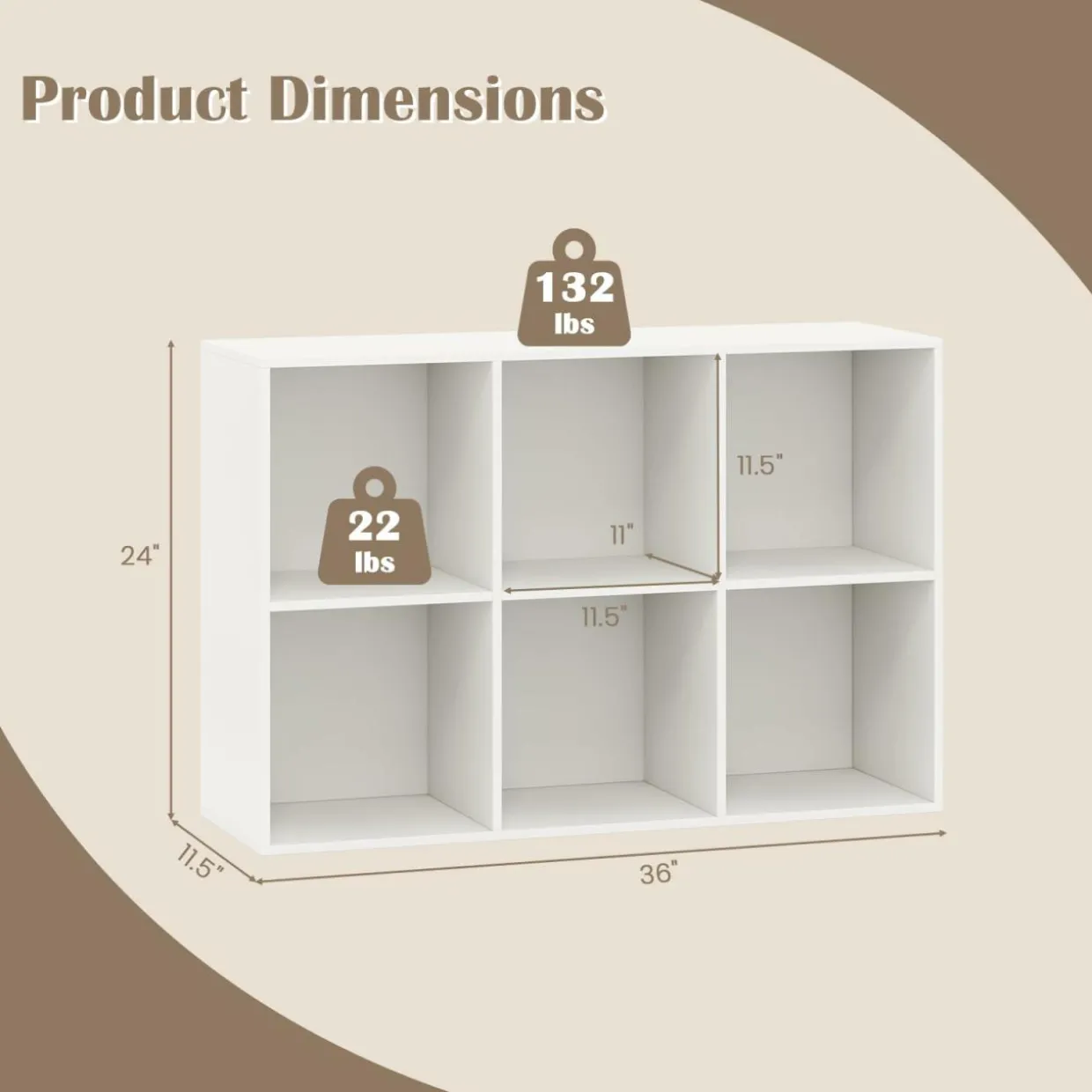 Tangkula 6-Cube Bookcase, Modern Freestanding 3-Tier Bookshelf