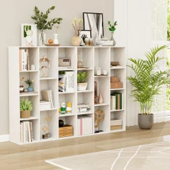 Tangkula 11-Cube Bookcase, Modern Freestanding White Geometric Bookshelf, Multifunctional Book Storage Organizer
