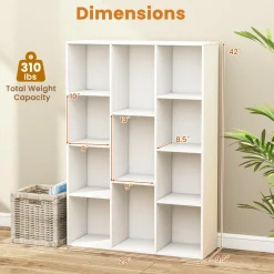 Tangkula 11-Cube Bookcase, Modern Freestanding White Geometric Bookshelf, Multifunctional Book Storage Organizer
