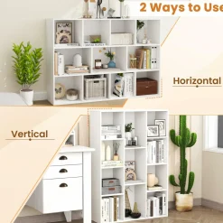 Tangkula 11-Cube Bookcase, Modern Freestanding White Geometric Bookshelf, Multifunctional Book Storage Organizer