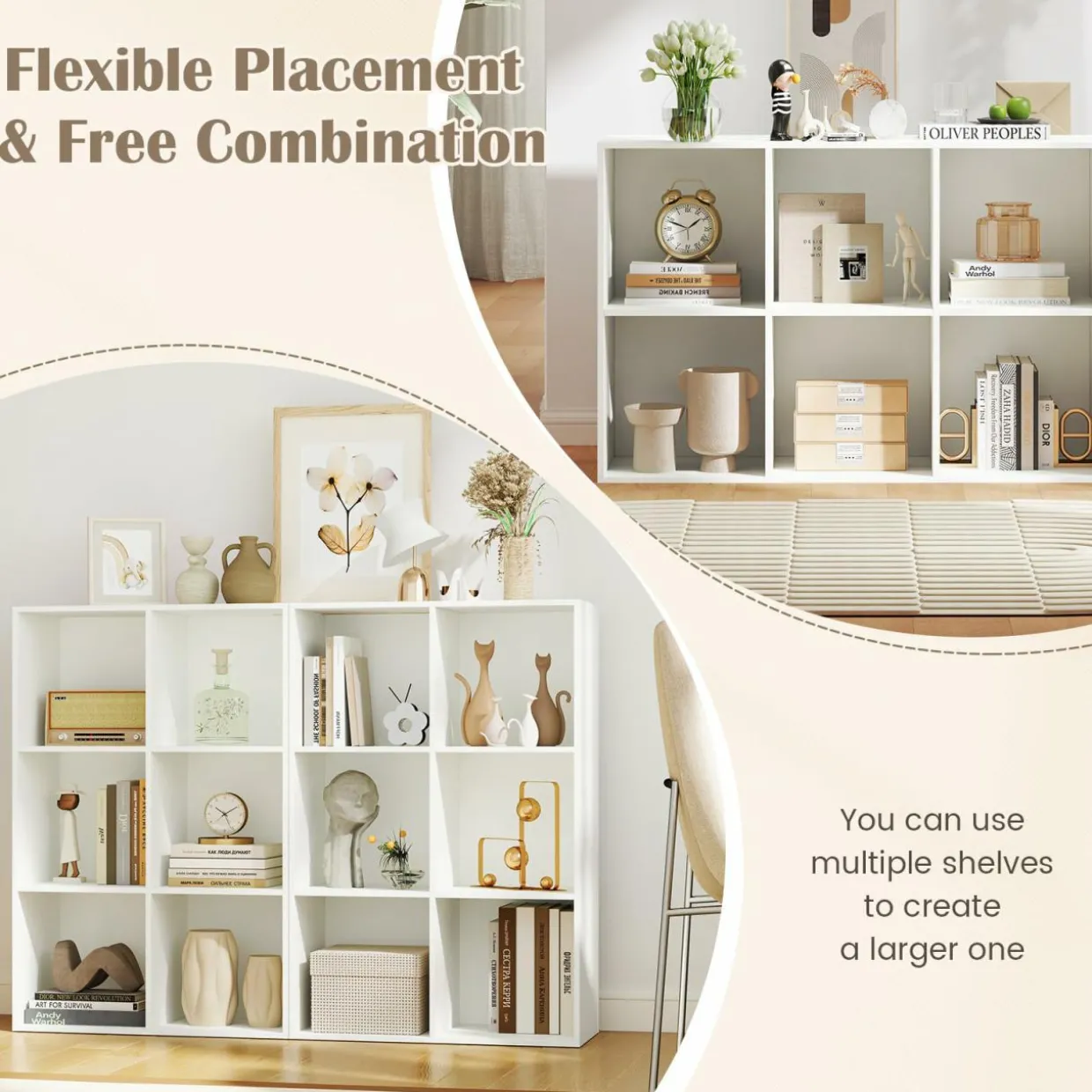 Tangkula 6-Cube Bookcase, Modern Freestanding 3-Tier Bookshelf