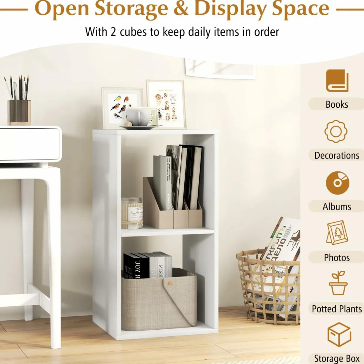 Tangkula 2-Cube Bookcase, 3-Tier Bookshelf with Open Compartments
