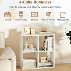Tangkula 4-Cube Bookcase, 3-Tier Bookshelf with Open Compartments