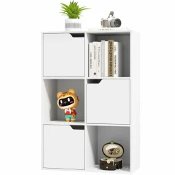 Tangkula 6-Cube Bookcase, Toys Storage Bookshelf w/3 Doors & 3 Open Cubes (White, 6-Cube)