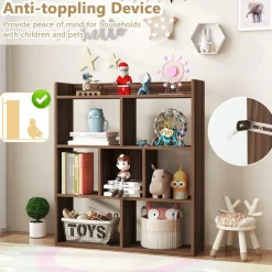 Tangkula 7-Cube Bookshelf, Floor Standing Open-Back Bookcase with Anti-Toppling Devices