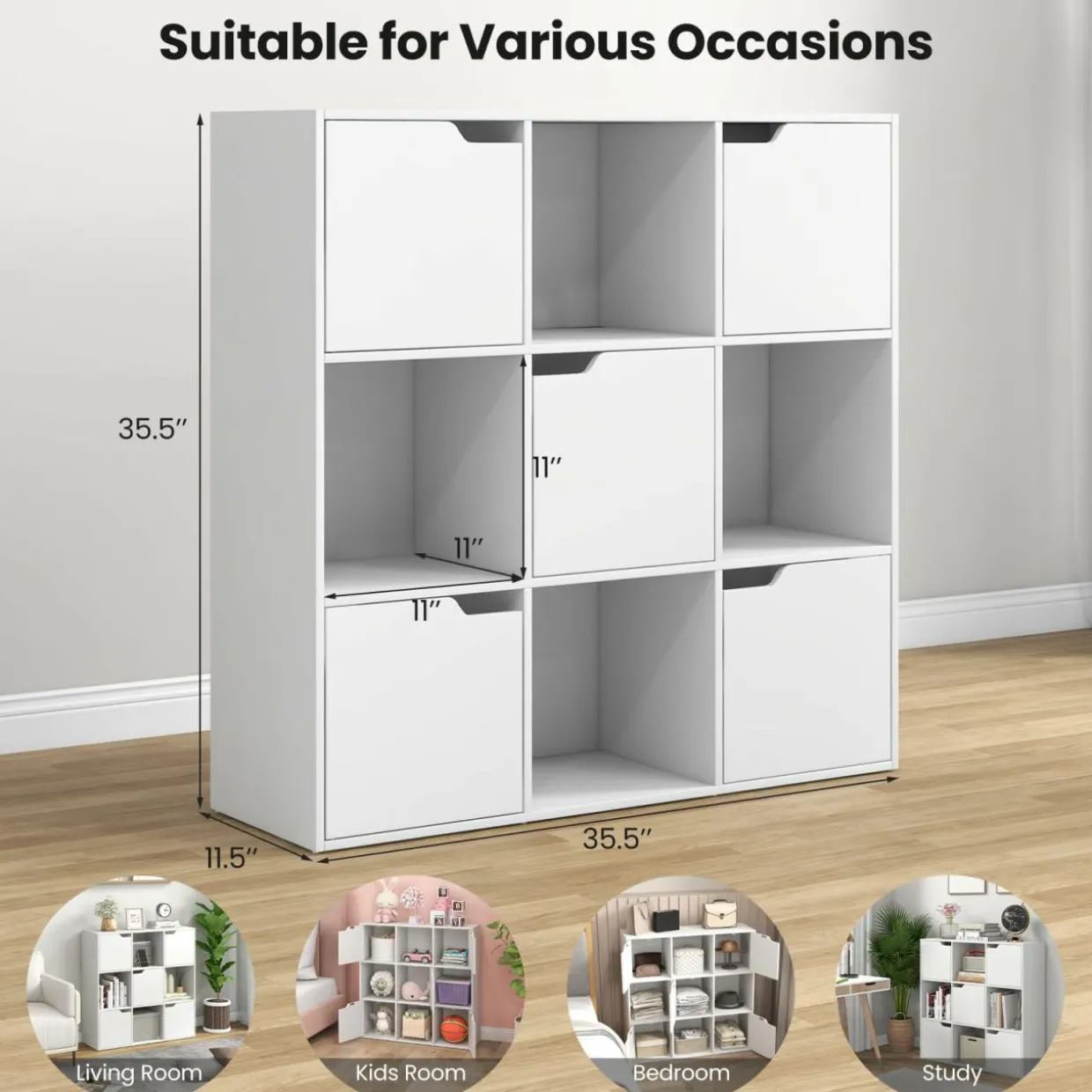 Tangkula 9-Cube Bookshelf, Toys Storage Organizer