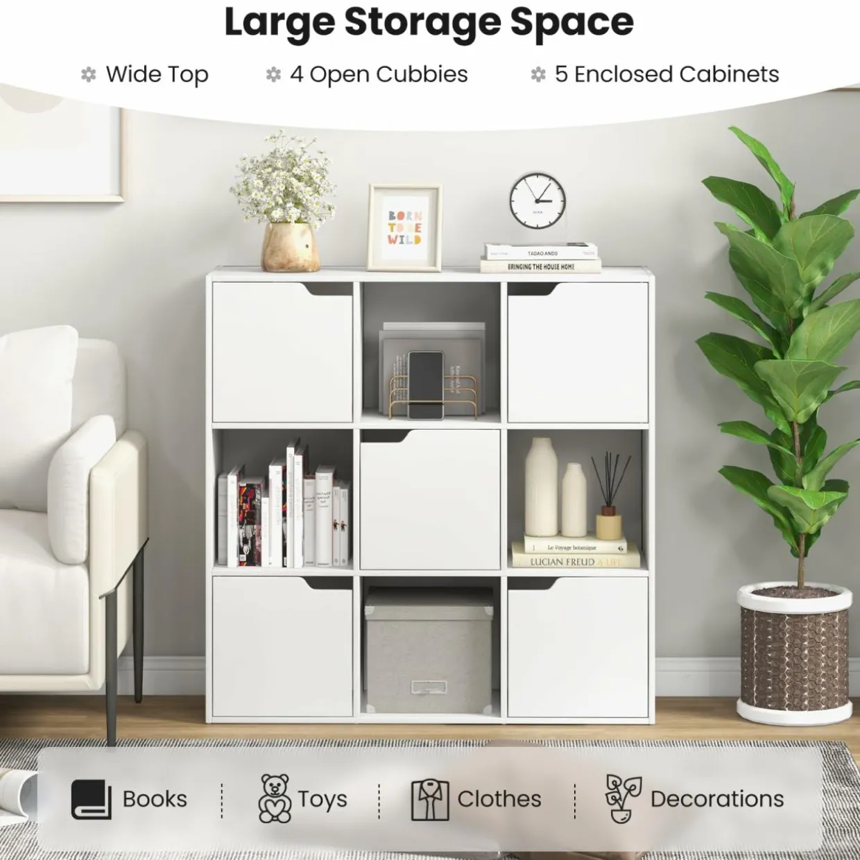 Tangkula 9-Cube Bookshelf, Toys Storage Organizer
