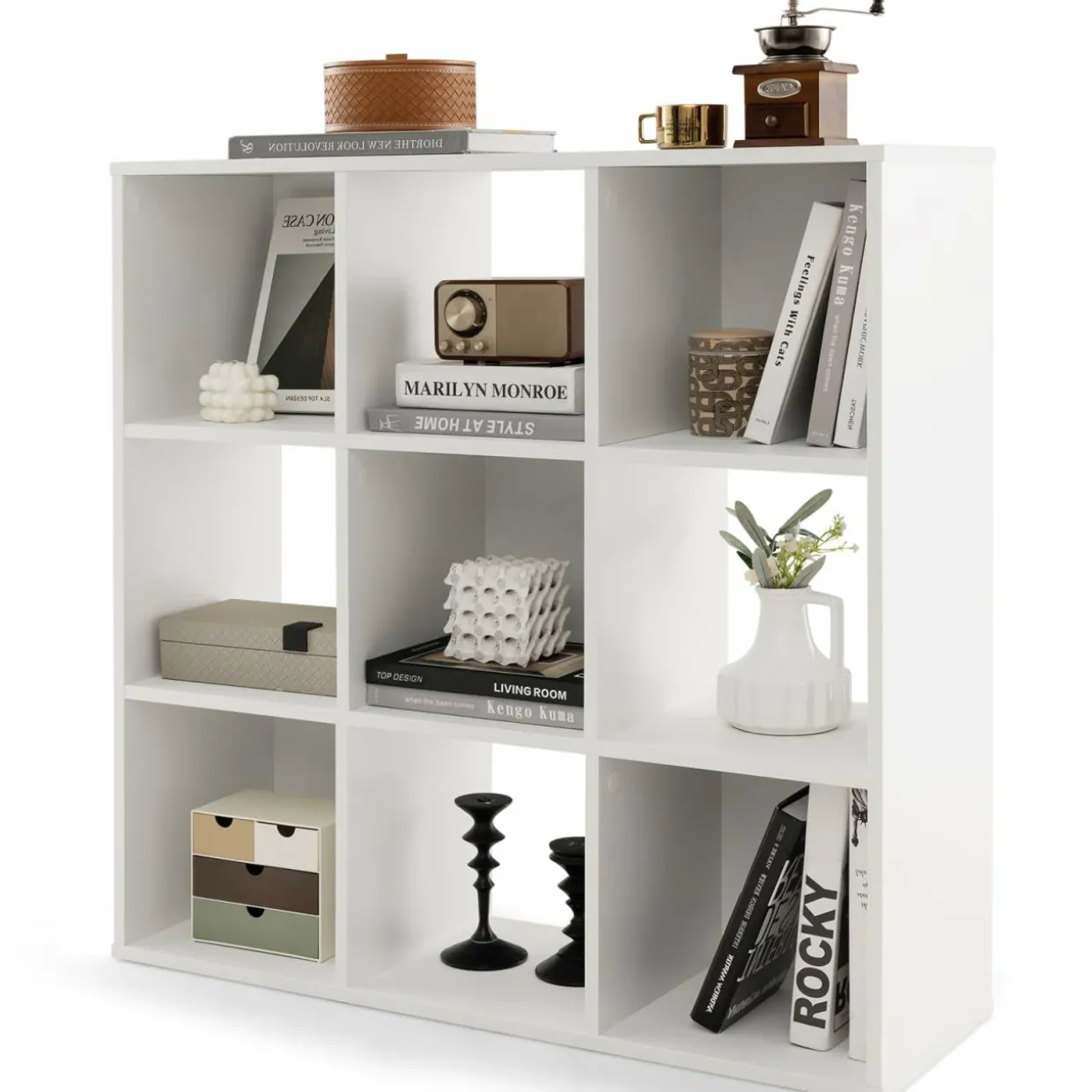 Tangkula 9-Cube Bookshelf, Wooden Open Bookcase