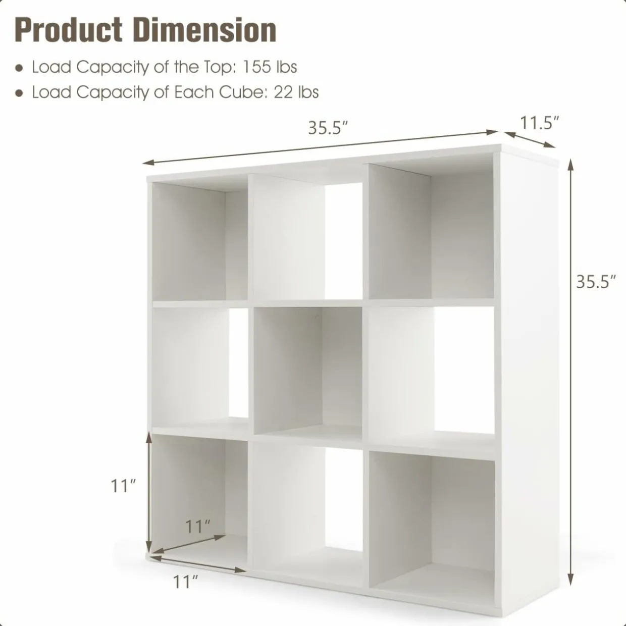 Tangkula 9-Cube Bookshelf, Wooden Open Bookcase