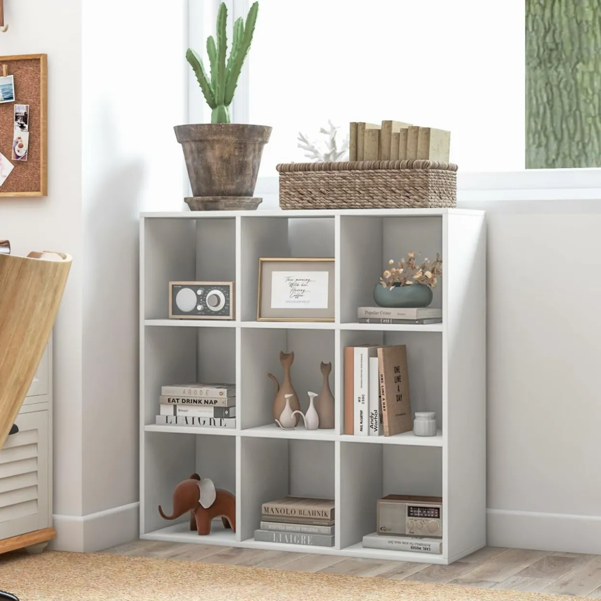 Tangkula 9-Cube Bookshelf, Wooden Open Bookcase