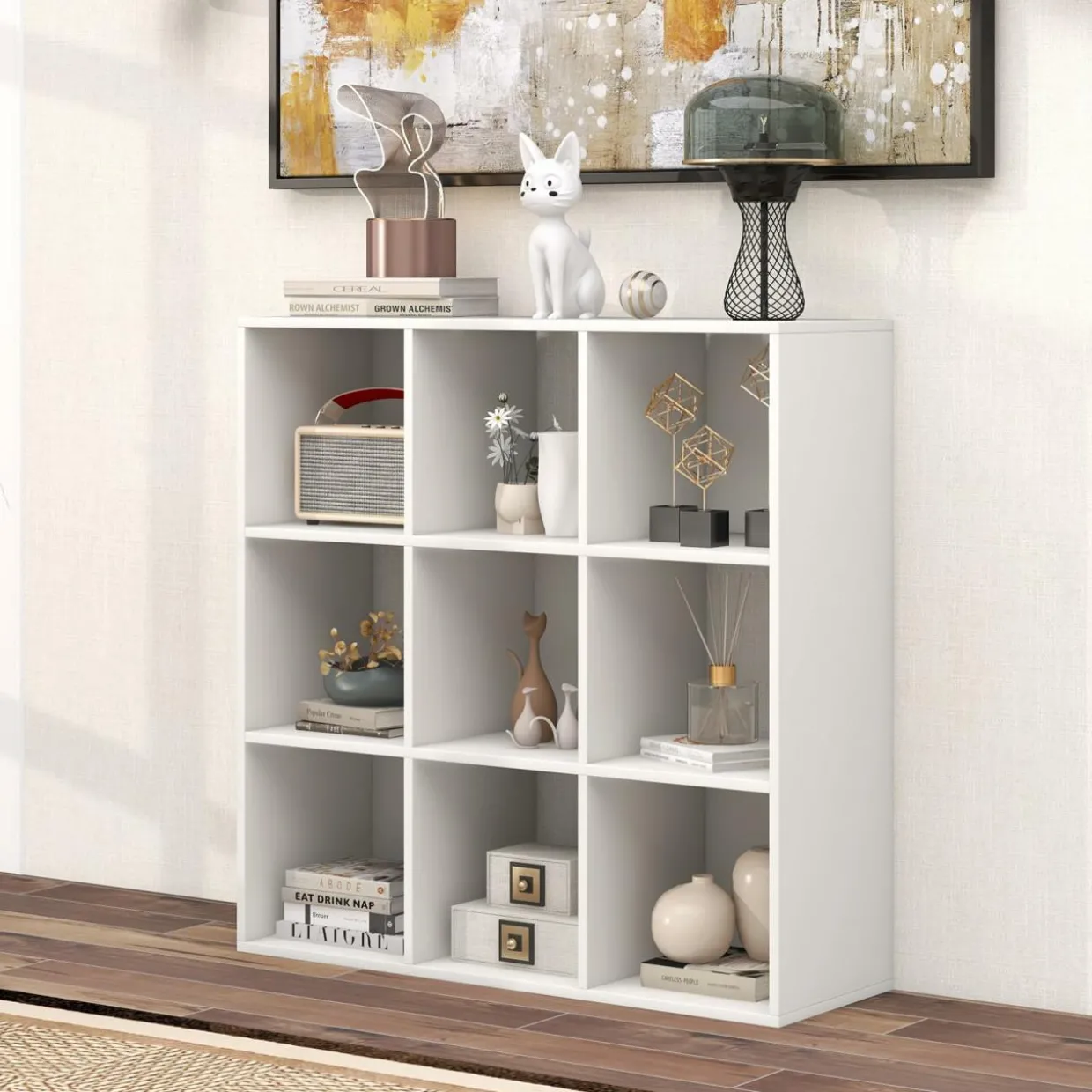 Tangkula 9-Cube Bookshelf, Wooden Open Bookcase
