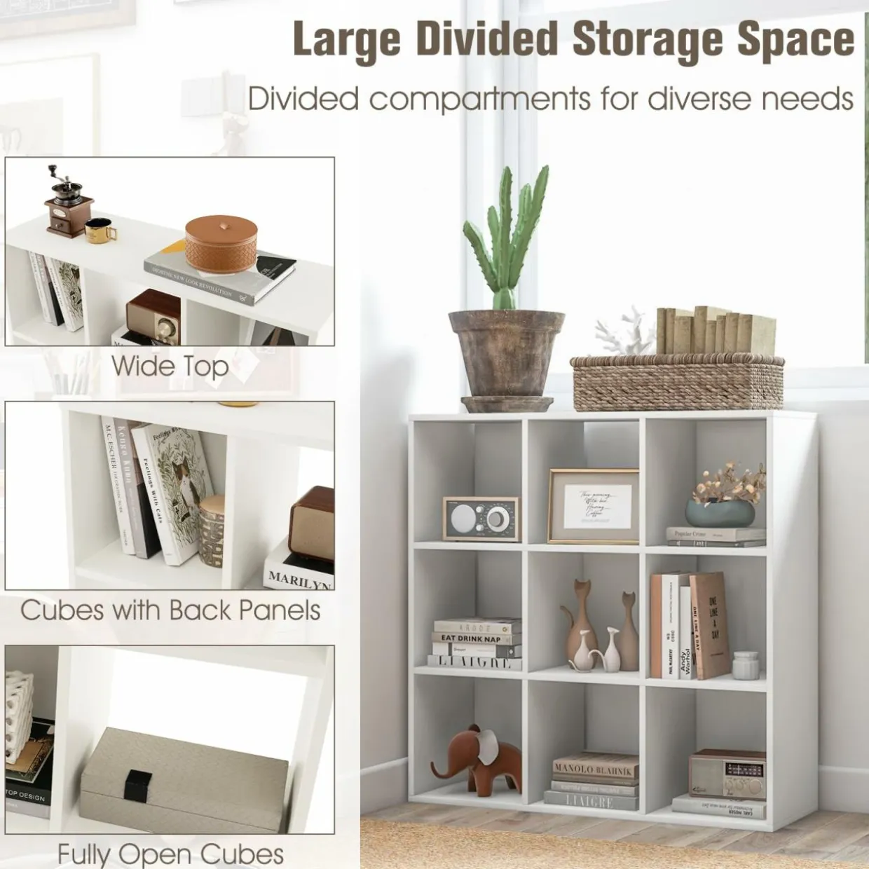 Tangkula 9-Cube Bookshelf, Wooden Open Bookcase
