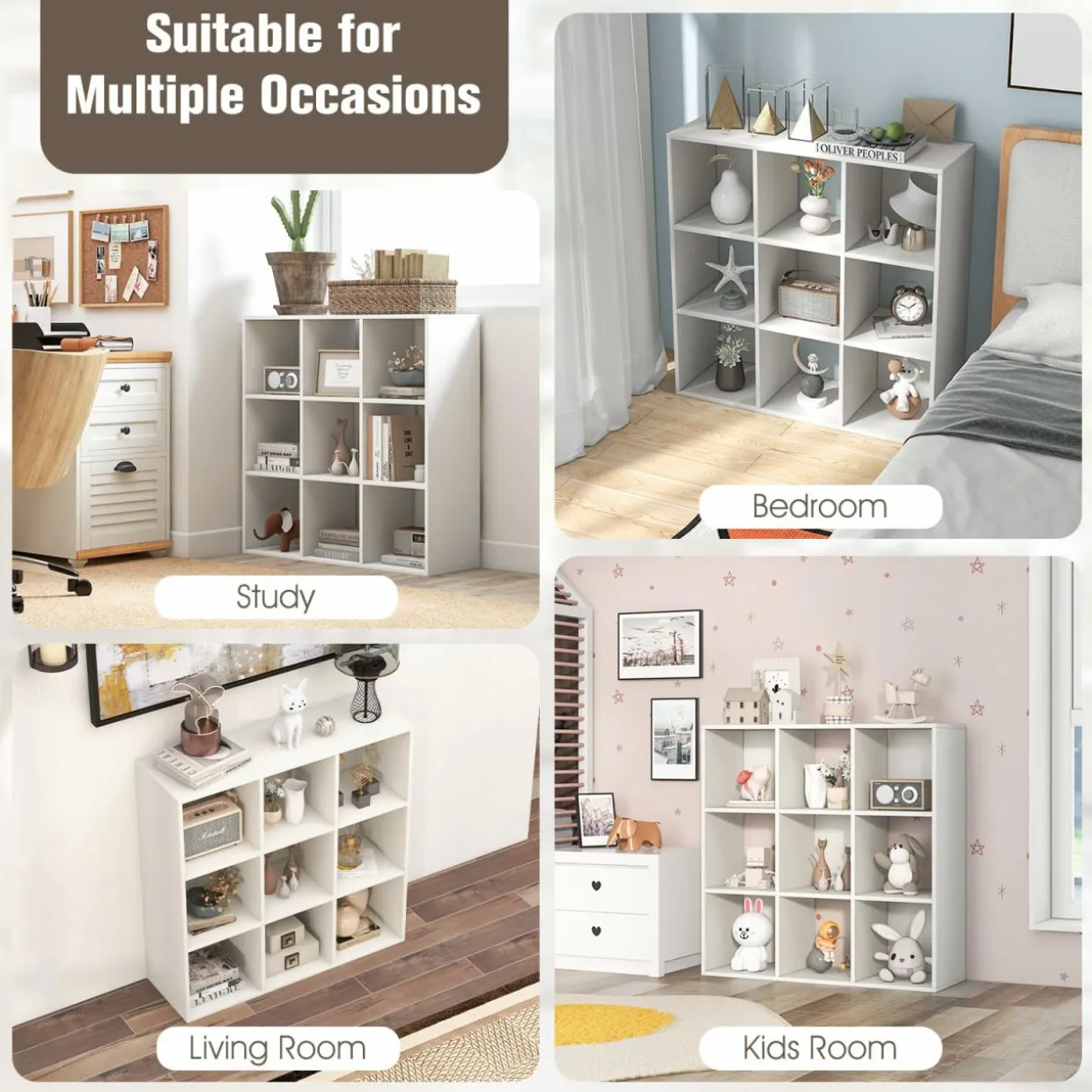 Tangkula 9-Cube Bookshelf, Wooden Open Bookcase