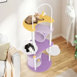 Tangkula Cute Cat Tree, 62 Inch Multi-Level Large Cat Tower with Metal Frame, Moon-Shaped Top Perch