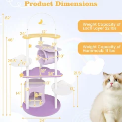 Tangkula Cute Cat Tree, 62 Inch Multi-Level Large Cat Tower with Metal Frame, Moon-Shaped Top Perch
