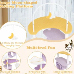 Tangkula Cute Cat Tree, 62 Inch Multi-Level Large Cat Tower with Metal Frame, Moon-Shaped Top Perch