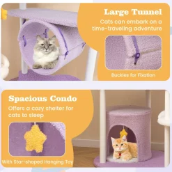 Tangkula Cute Cat Tree, 62 Inch Multi-Level Large Cat Tower with Metal Frame, Moon-Shaped Top Perch