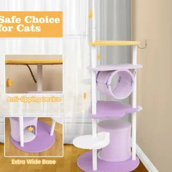 Tangkula Cute Cat Tree, 62 Inch Multi-Level Large Cat Tower with Metal Frame, Moon-Shaped Top Perch