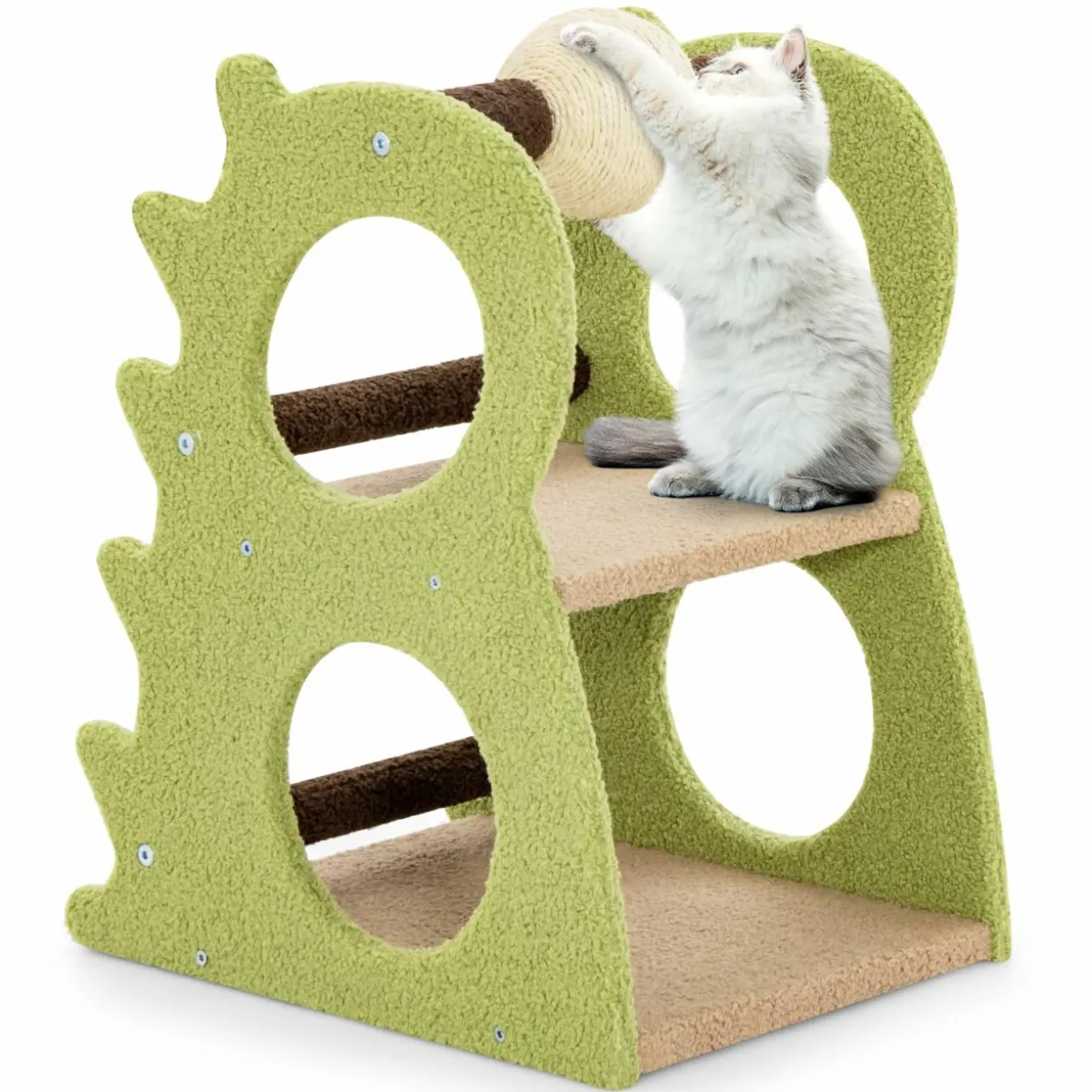 Tangkula Cute Cat Tree, Dinosaur-Shaped Cat Tower with Rotatable Sisal Scratching Ball (Green)