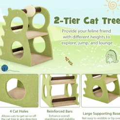 Tangkula Cute Cat Tree, Dinosaur-Shaped Cat Tower with Rotatable Sisal Scratching Ball (Green)