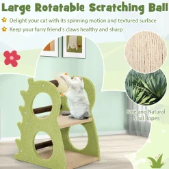 Tangkula Cute Cat Tree, Dinosaur-Shaped Cat Tower with Rotatable Sisal Scratching Ball (Green)