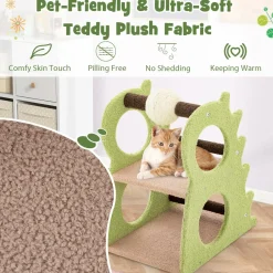 Tangkula Cute Cat Tree, Dinosaur-Shaped Cat Tower with Rotatable Sisal Scratching Ball (Green)