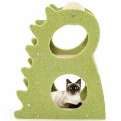 Tangkula Cute Cat Tree, Dinosaur-Shaped Cat Tower with Rotatable Sisal Scratching Ball (Green)