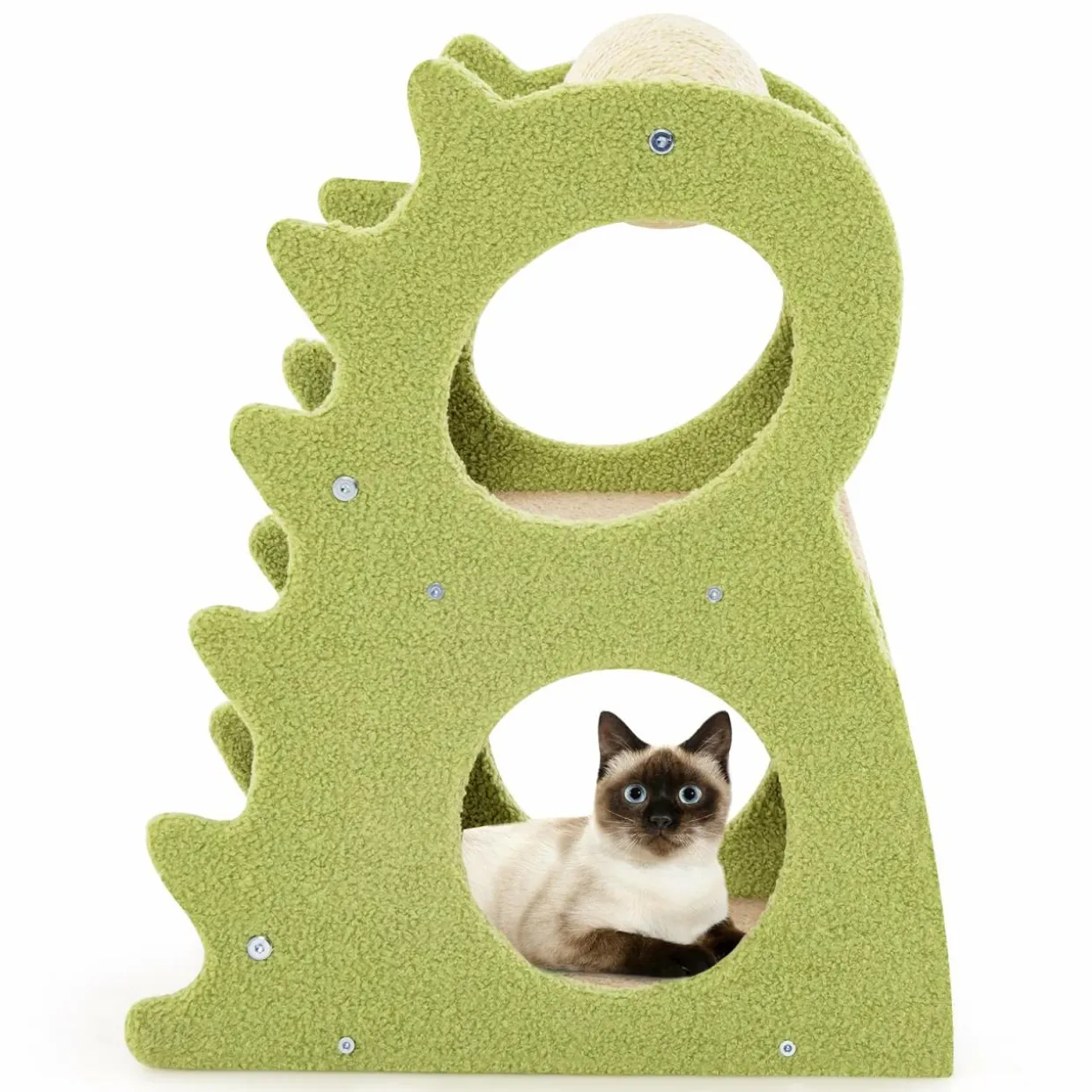 Tangkula Cute Cat Tree, Dinosaur-Shaped Cat Tower with Rotatable Sisal Scratching Ball (Green)
