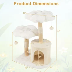 Tangkula Cute Wood Cat Tree(32 Inch)