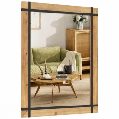 Tangkula Decorative Hanging Wall Mirror, 30" x 40" Wall Mounted Mirror with Fir Wood Frame