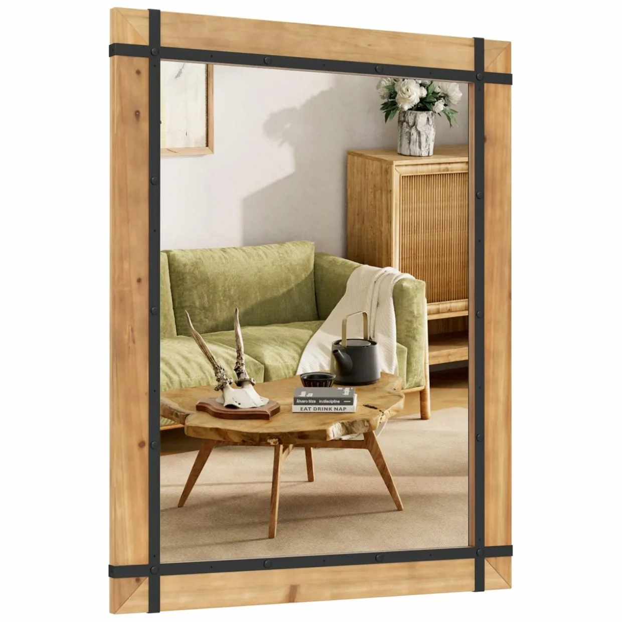 Tangkula Decorative Hanging Wall Mirror, 30" x 40" Wall Mounted Mirror with Fir Wood Frame