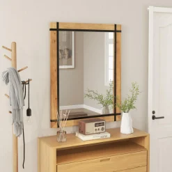 Tangkula Decorative Hanging Wall Mirror, 30" x 40" Wall Mounted Mirror with Fir Wood Frame