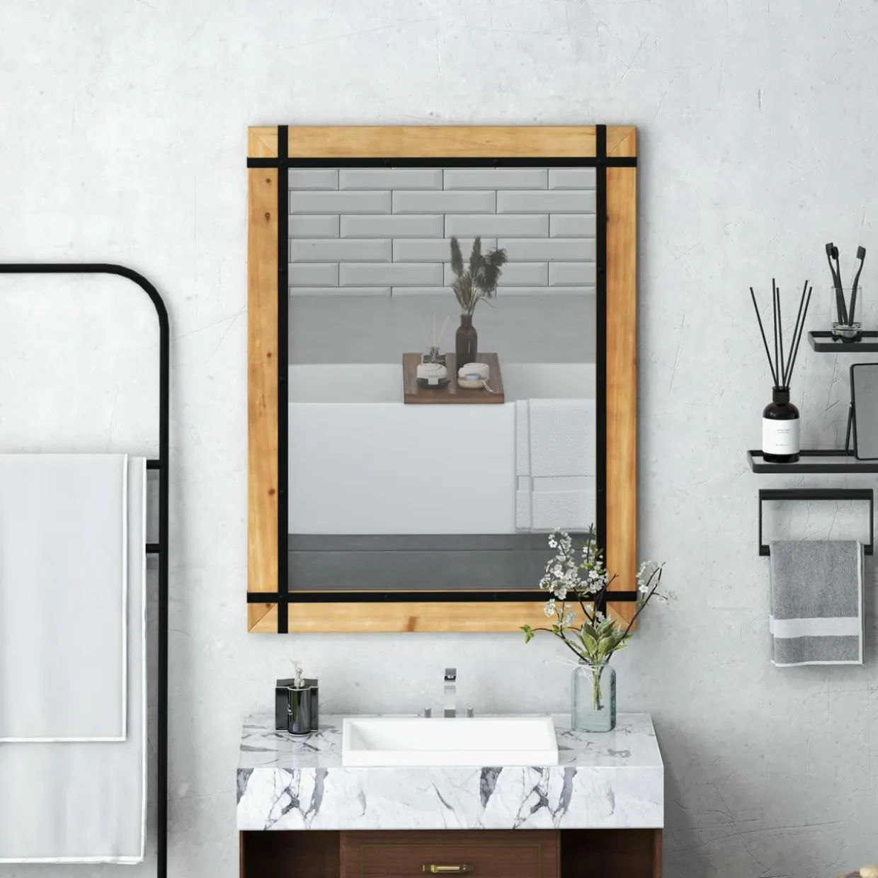 Tangkula Decorative Hanging Wall Mirror, 30" x 40" Wall Mounted Mirror with Fir Wood Frame