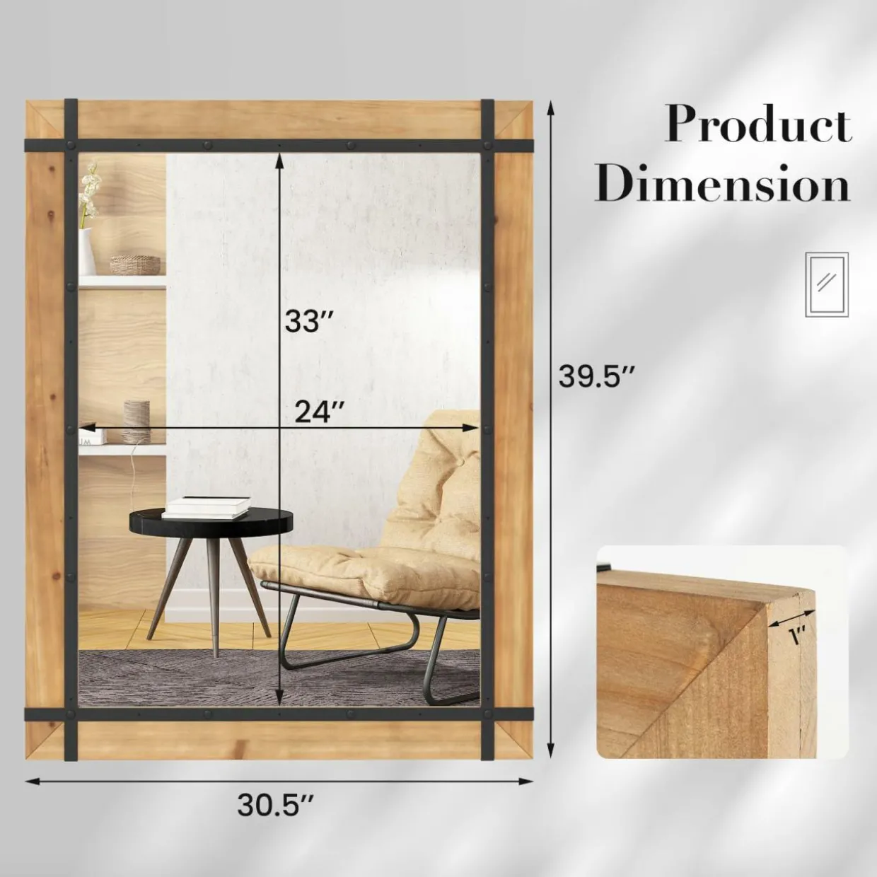 Tangkula Decorative Hanging Wall Mirror, 30" x 40" Wall Mounted Mirror with Fir Wood Frame