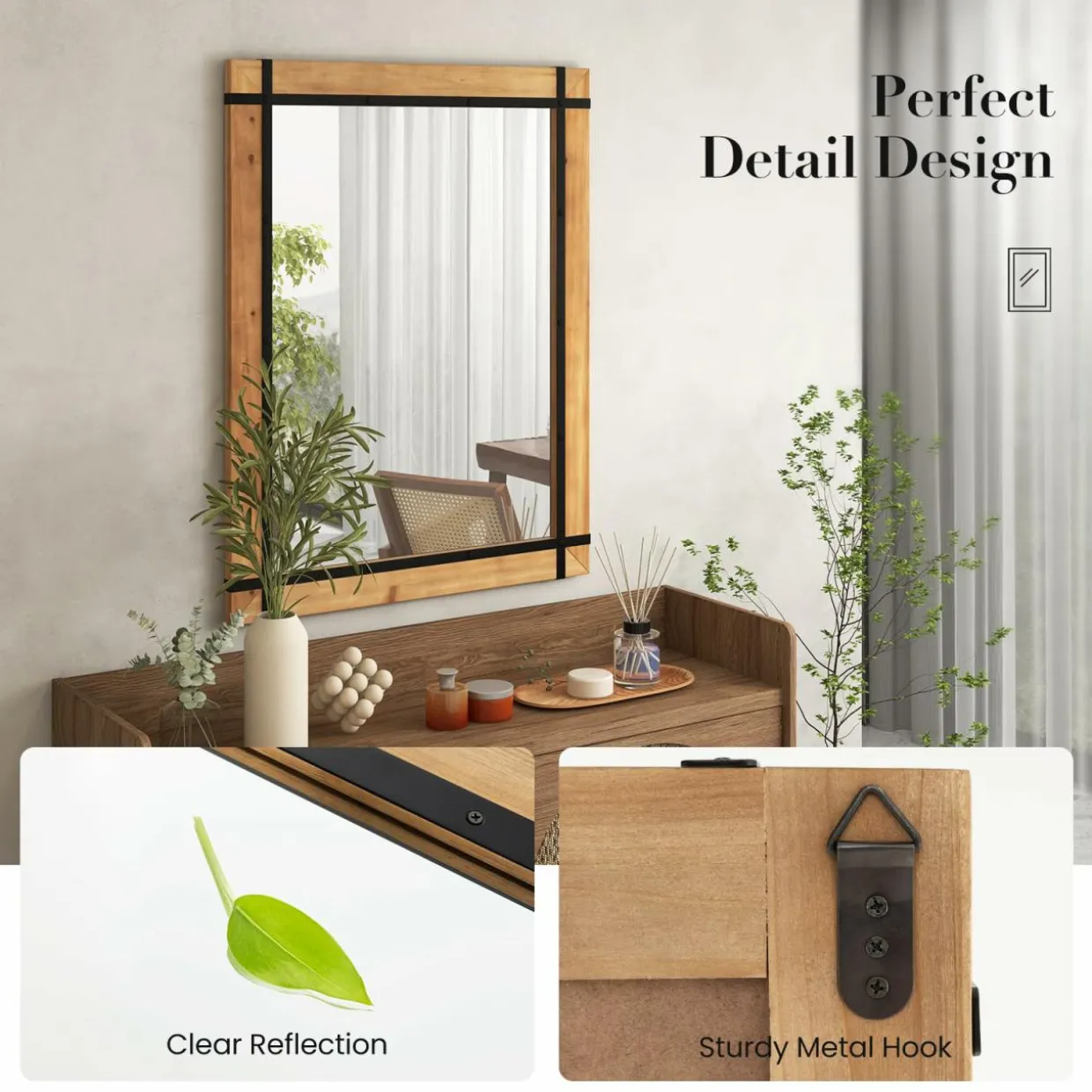 Tangkula Decorative Hanging Wall Mirror, 30" x 40" Wall Mounted Mirror with Fir Wood Frame
